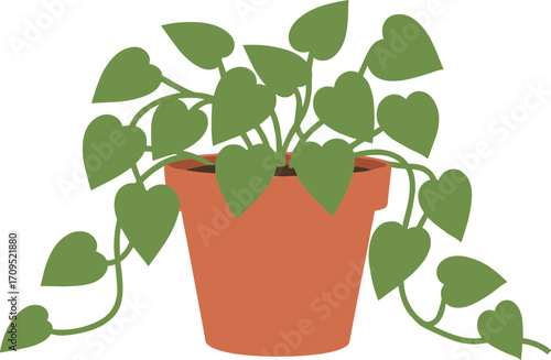Flat Style Houseplant in Pot Indoor Decorative Simple Green Plant Illustration