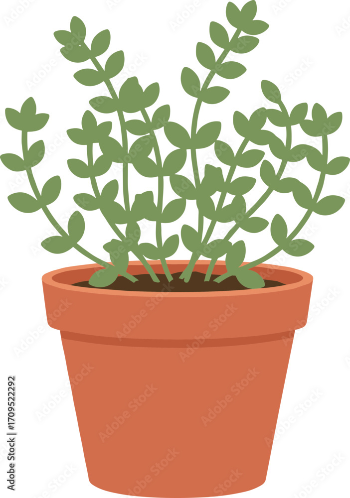Obraz premium Simple Flat Style Growing Potted Plant with Green Leaves Illustration