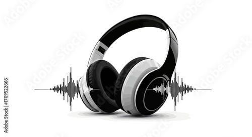 Modern headphones with sound waves, symbolizing music and audio experience