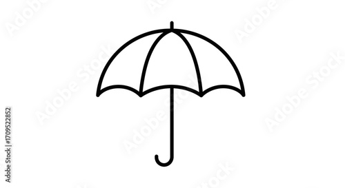 Simple outline drawing of an open umbrella, symbolizing protection and shelter.
