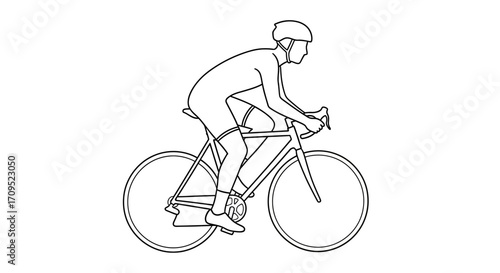 Athlete in aerodynamic cycling gear races intensely on a road bike, focused on speed and performance.