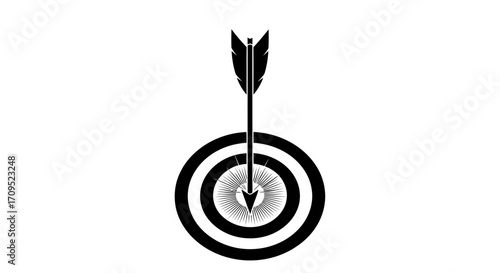 Sharp arrow hitting the bullseye on a target, symbolizing success and precision.