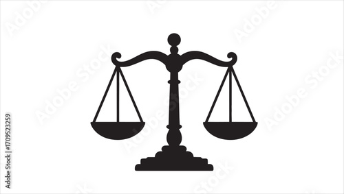 Silhouette of a Justice Scale Symbolizing Law Balance and Fairness in Legal Matters on White Background
