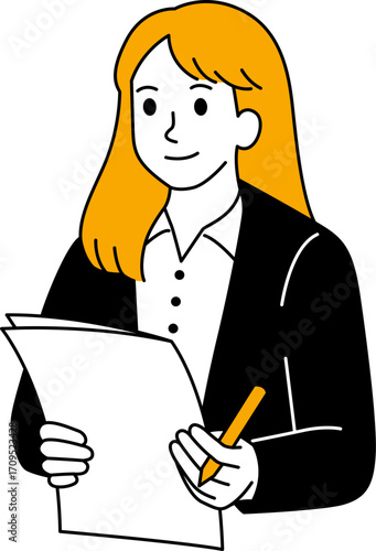 Professional Woman With Paper Illustration