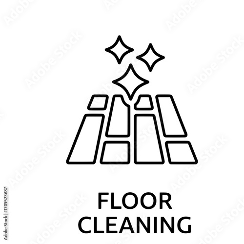 Monochrome floor cleaning icon depicting a polished and sparkling tile surface for housekeeping concepts