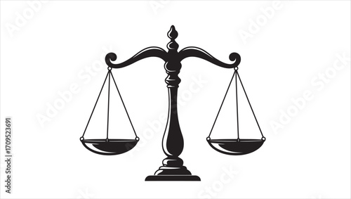 Silhouette Illustration of Scales of Justice Symbolizing Law and Legal System for Representation of Fairness and Equality