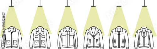 Jackets under lights in a row fashion design presentation