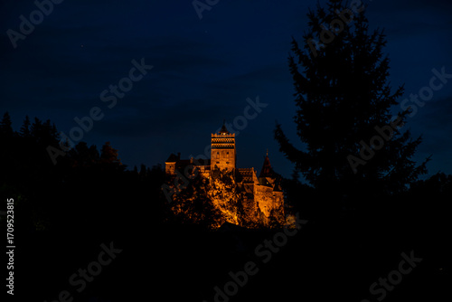 the castle at night in the city of the castle Romania