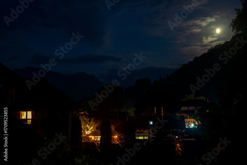 night view of the mountain village Romania