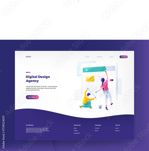 Digital Design - Landing Page Design V1 A webpage preview with “Digital Image Agency” text, on a dark purple background.