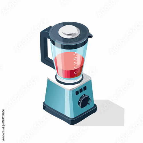 Modern blue blender with red liquid creates delicious healthy smoothies and juices for vibrant living