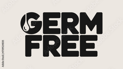 Germ free text in bold black letters with a droplet icon on a light background promoting hygiene and health