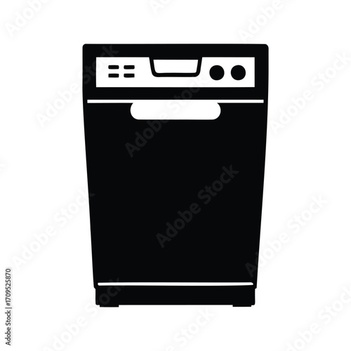 Black and White Dishwasher Illustration for Kitchen Appliance Designs and Automation, dishwasher silhouette vector illustration