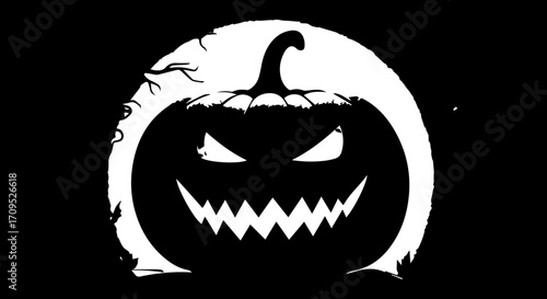 Spooky Halloween jack-o'-lantern with glowing eyes under a full moon, ready for festive decorating
