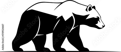 Bold black and white panda bear walking with powerful stride, modern graphic style