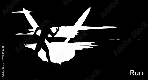 Dynamic silhouette of a person running forward with abstract energetic lines suggesting speed and motion