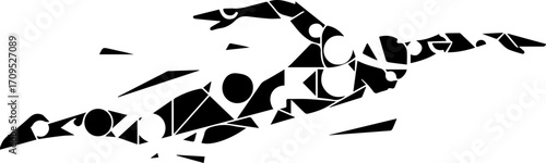 Dynamic swimmer in abstract geometric style, capturing speed and motion with bold shapes