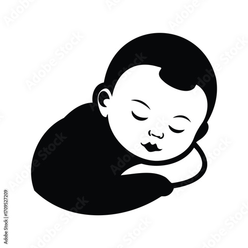 Stylized Sleeping Baby Illustration in Black and White with Simple Lines, newborn baby sleeping silhouette vector illustration