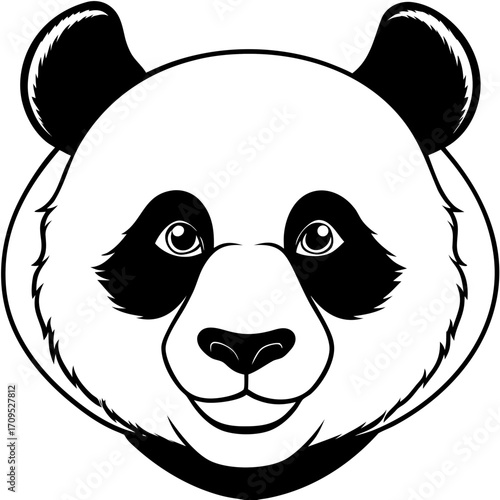 Stylized black and white panda bear face silhouette with friendly eyes and a gentle smile isolated on white background