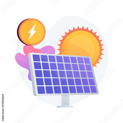 solar panel with solar panels A solar panel with a sun and lightning bolt, on a light background with pink and yellow elements