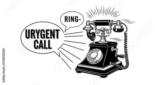 Vintage rotary phone rings with an urgent call, signaling important news.