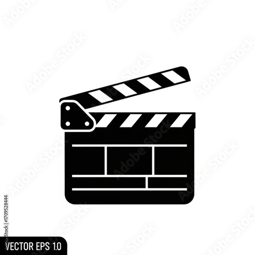 Isolated black and white clapperboard icon for filmmaking and movie production on a white background created with generated ai