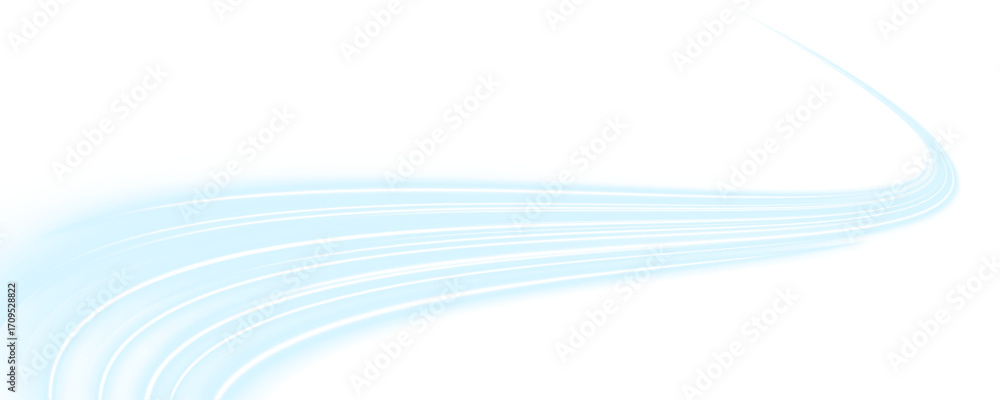 Obraz premium Glowing blue and white light trails weave through an abstract urban night scene. The smooth curves create a sense of endless motion and futuristic vibes. Great for technology. PNG