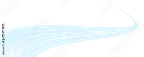 Glowing blue and white light trails weave through an abstract urban night scene. The smooth curves create a sense of endless motion and futuristic vibes. Great for technology. PNG