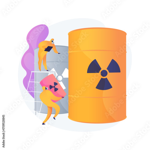 nuclear power plant A person with a nuclear barrel, on a light background