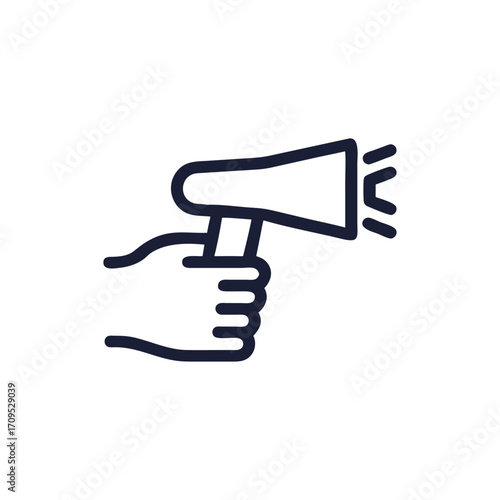 Vector illustration of a hand holding megaphone. Ideal for marketing, announcement, advertising, promotion, public speech, campaign, communication, social media posts, and business promotion concepts.