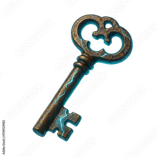 Glowing haunted key with crystal aura fantasy Halloween prop 