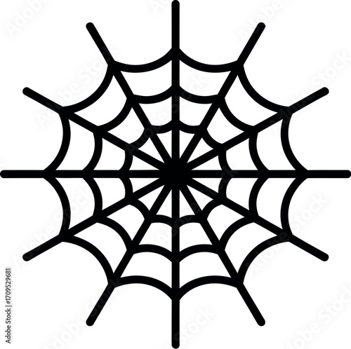 Intricate black spider web pattern on a white background, evoking Halloween and nature's design.