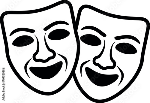 Classic theatrical masks depicting joy and sorrow, symbolizing performance and drama.
