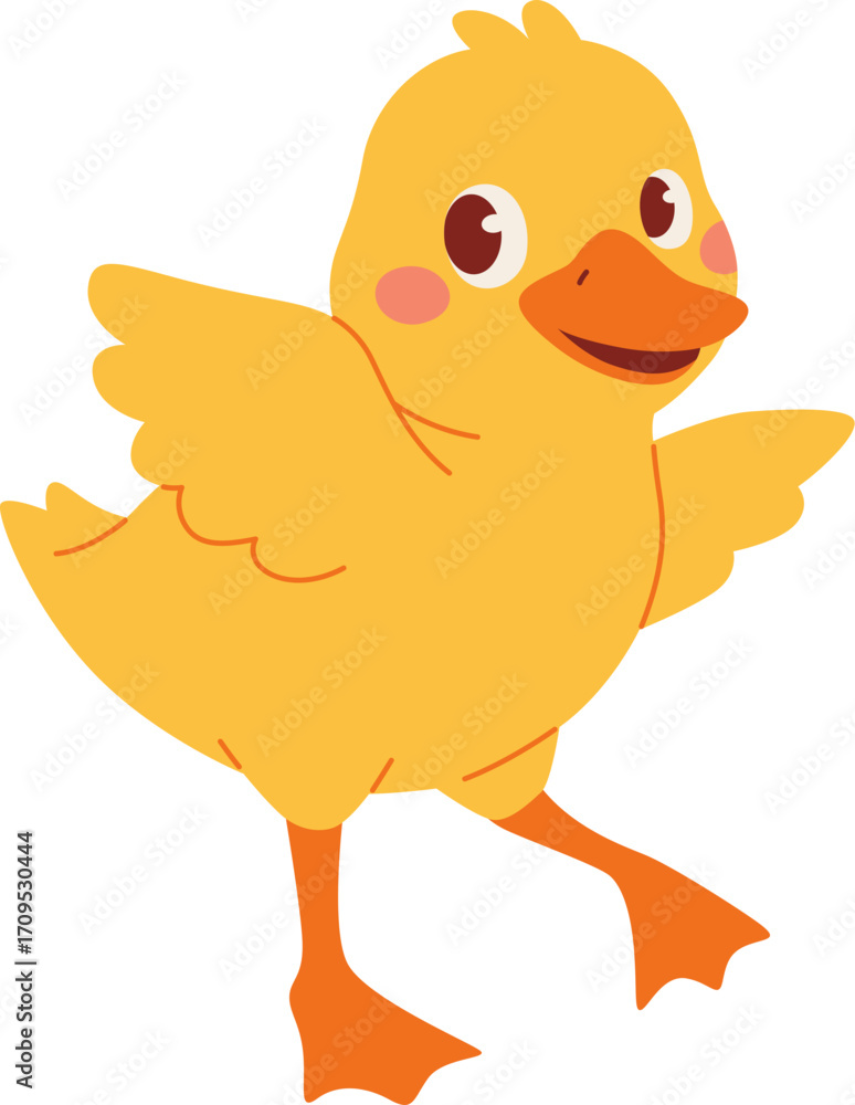 Fototapeta premium Cute Yellow Duckling Walking Illustration