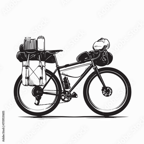 Cycling Touring Bike with Packed Bags Vector Image on white background