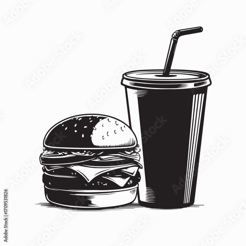Burger and Soft Drink Vector Image Isolated on white background