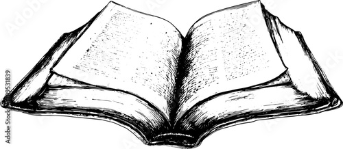 Open book illustration in vintage style. Detailed line art vector set for artistic or educational purposes.