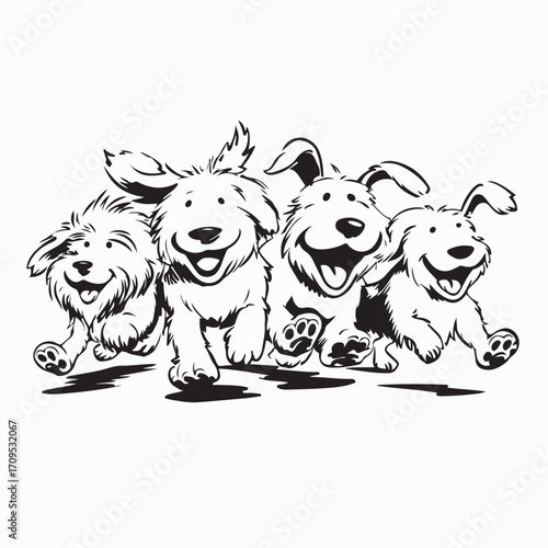 Happy Dogs Running Together Front View Vector Image on white background