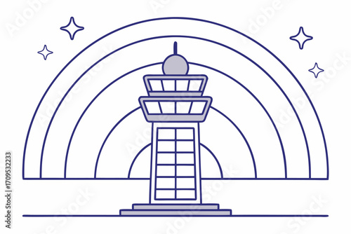 Air Traffic Control Tower with Rainbow and Stars airport aviation