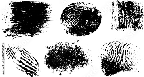 Vintage fingerprint engravings in black and white. Various textures and patterns showcase the artistic style in this vector illustration set.