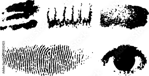 Engraving and vintage drawing with black and white outline. Textured vector illustration showcasing various artistic shapes and patterns in a set.