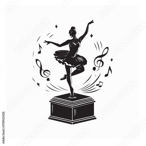 Beautiful Ballerina on Musical Jewelry Box Vector Illustration on white background
