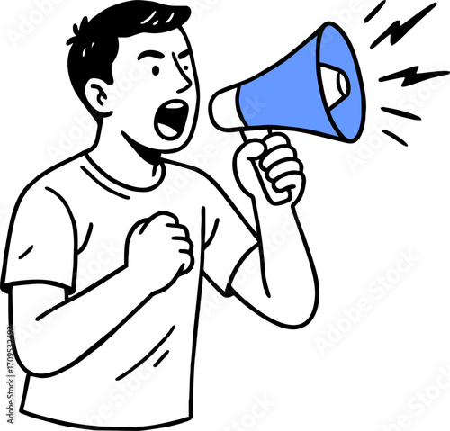 hand drawn style  Flat vector design ilustration people with megaphone shouting.attention or warning information, breaking news or urgent message communication, alert and beware concept, business peop