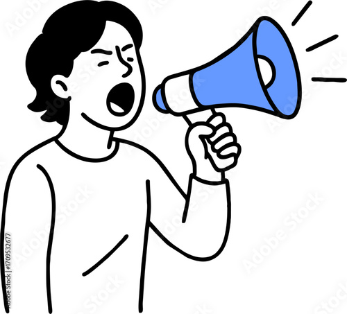 hand drawn style  Flat vector design ilustration people with megaphone shouting.attention or warning information, breaking news or urgent message communication, alert and beware concept, business peop