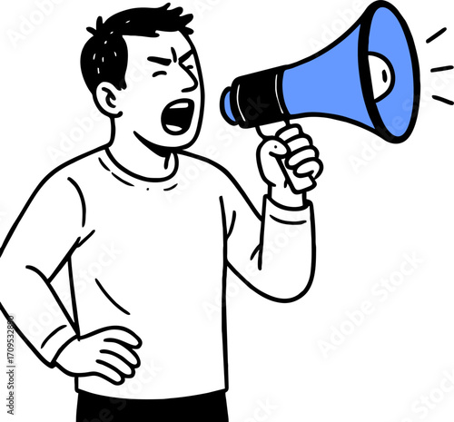 hand drawn style  Flat vector design ilustration people with megaphone shouting.attention or warning information, breaking news or urgent message communication, alert and beware concept, business peop