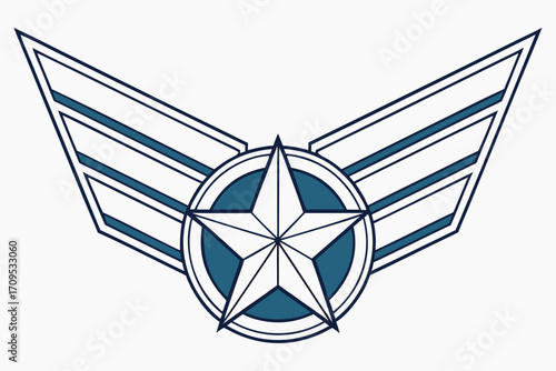 Blue Star And Wings Emblem On White Background Military Aviation Symbol insignia