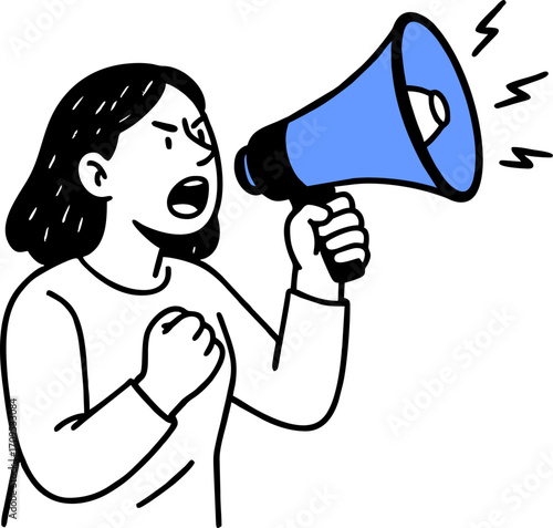 hand drawn style  Flat vector design ilustration people with megaphone shouting.attention or warning information, breaking news or urgent message communication, alert and beware concept, business peop