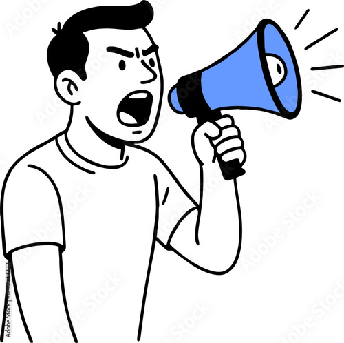 Flat vector design ilustration people with megaphone shoutingattention or warning information, breaking news or urgent message communication, alert and beware concept, business people announce on mega