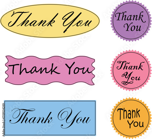 Thank You calligraphy Sign Icon set. Thank you phrase gratitude thanksgiving congratulation thank you greeting card. vector illustration decorated with elements in a clean, modern style.