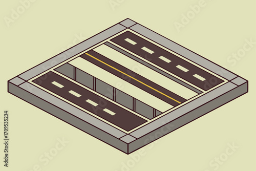 Isometric View of a Road Intersection with Lanes and Sidewalks street traffic
